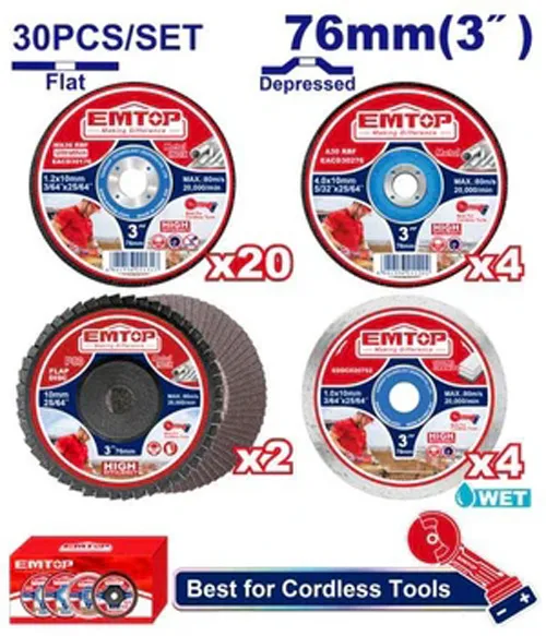Jeu de 25 disques coupe-ponçage ECGD07630 EMTOP Tunisie