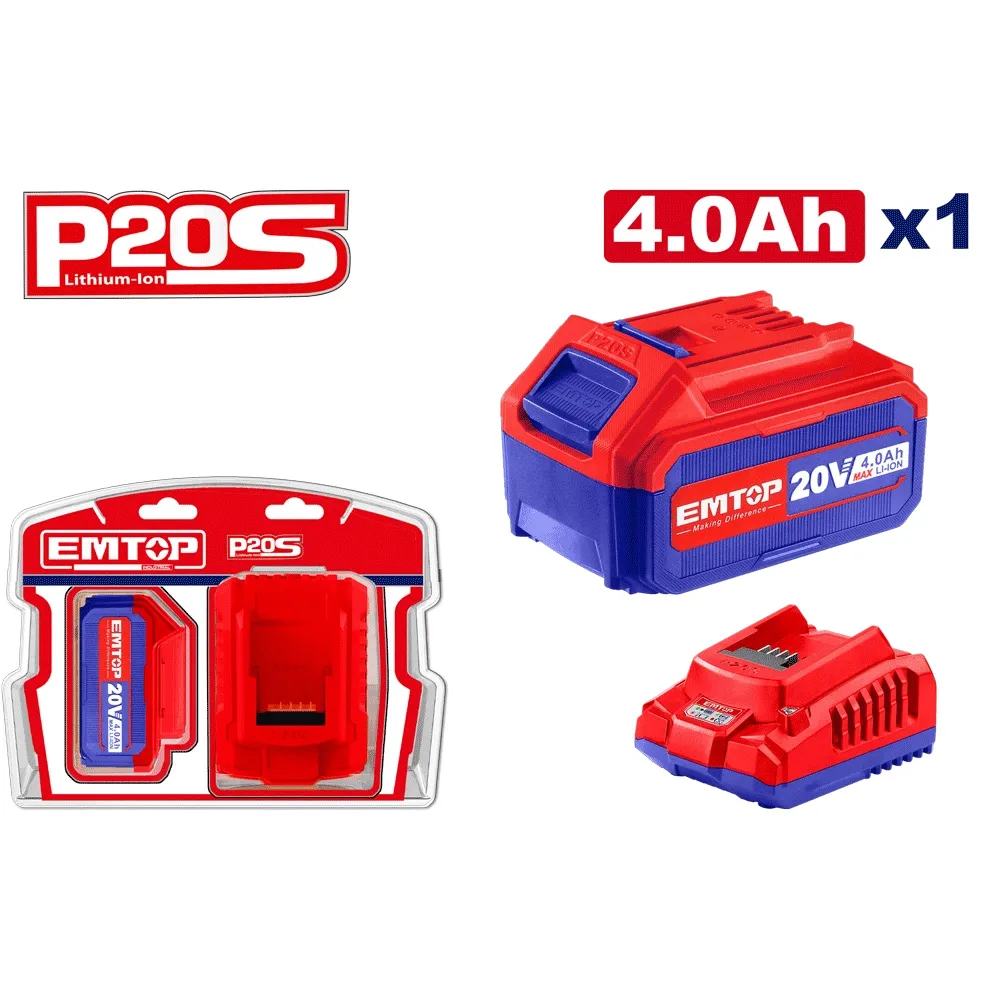 Lot batterie 20v 4AH + chargeur ELBCPK1214 EMTOP Tunisie