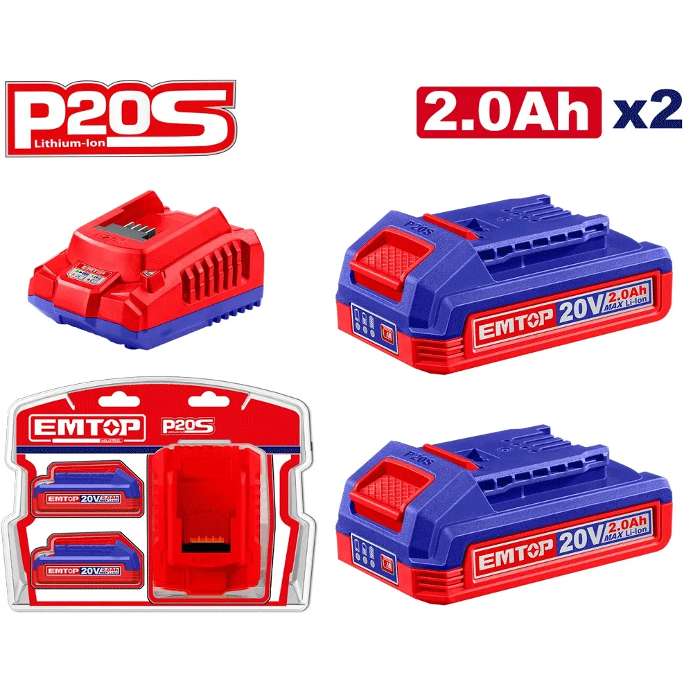 Lot de 2 batteries 2AH + chargeur ELBCPK1222 EMTOP Tunisie
