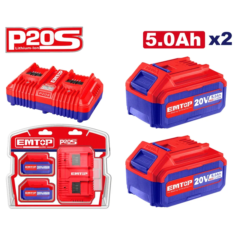 Lot de 2 batteries 20v 5AH + chargeur ELBCPK2425 EMTOP Tunisie