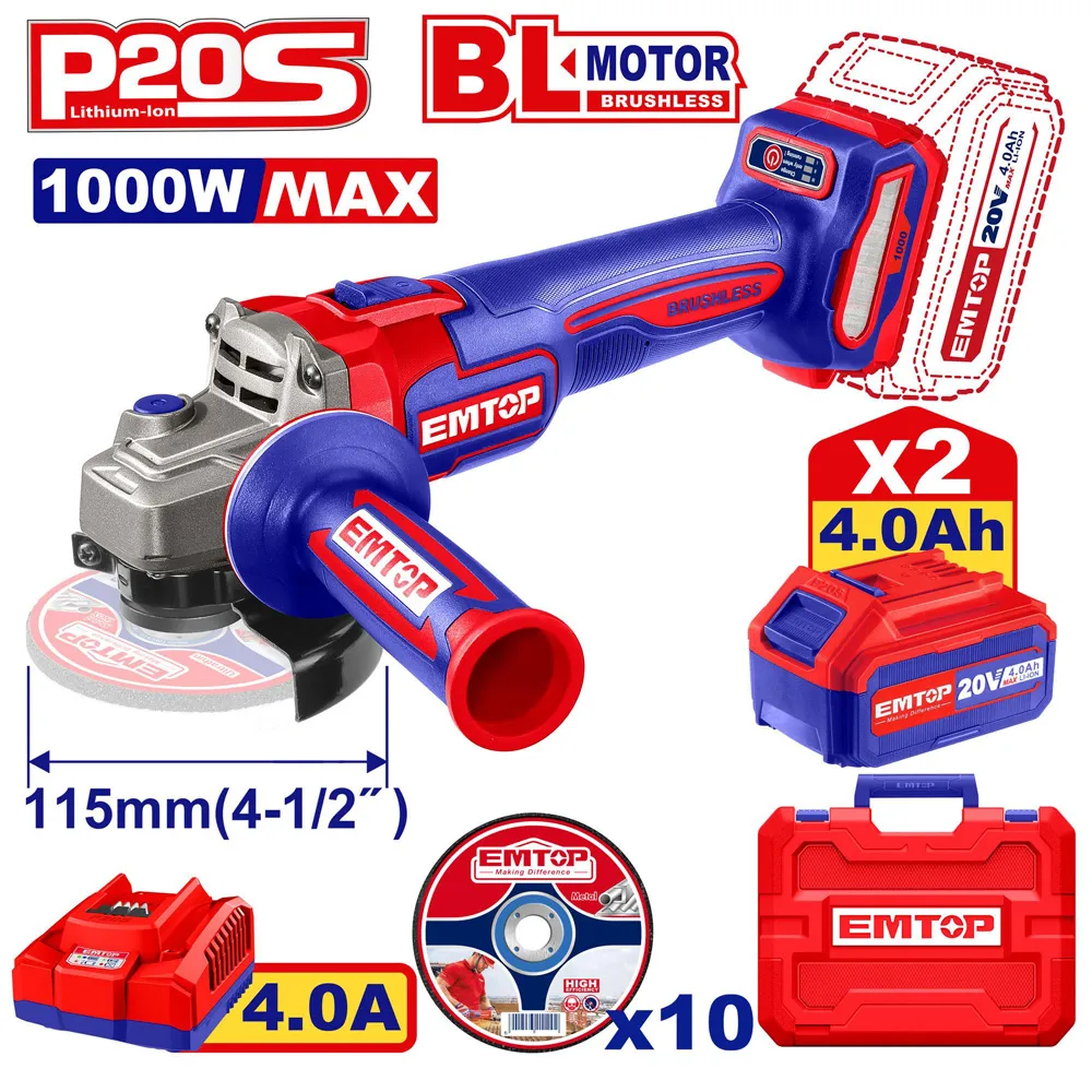 Meule 115 20v Brushless 2B 4AH+10 Disques ELAG271532 EMTOP Tunisie