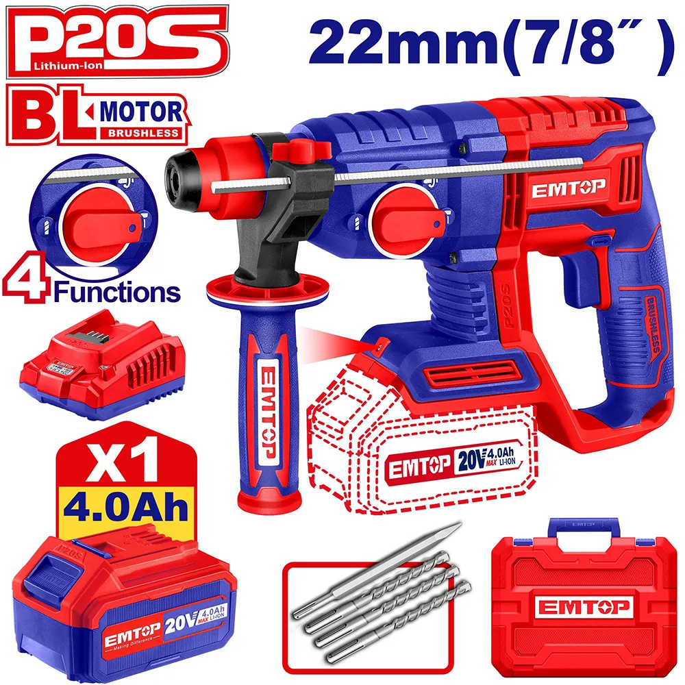 Marteau Perforateur SDS + 20v 1B 4AH 22mm brushless ELRH202081 EMTOP Tunisie