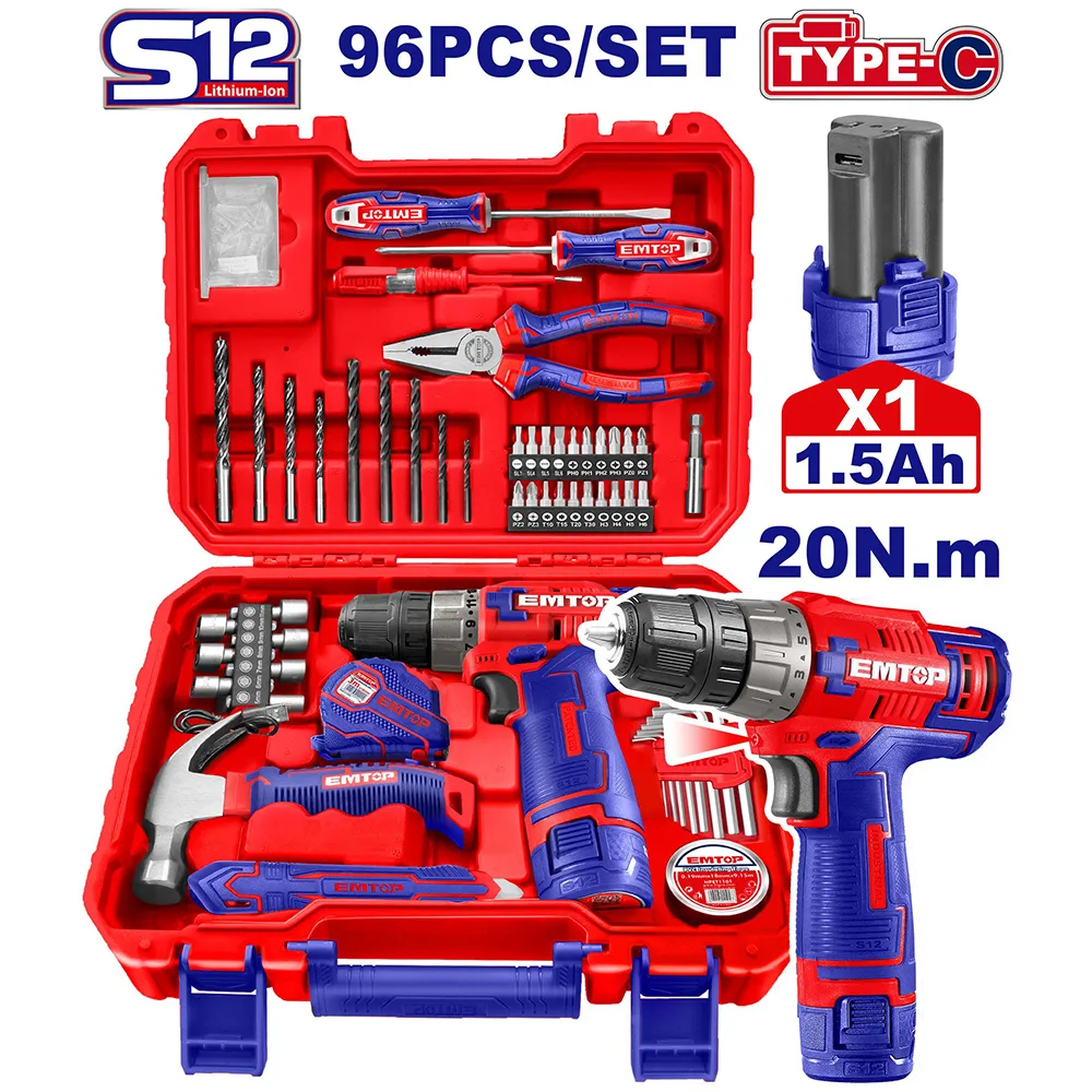 Valise d’outils + Visseuse 12v 96P EEKD09601 EMTOP Tunisie